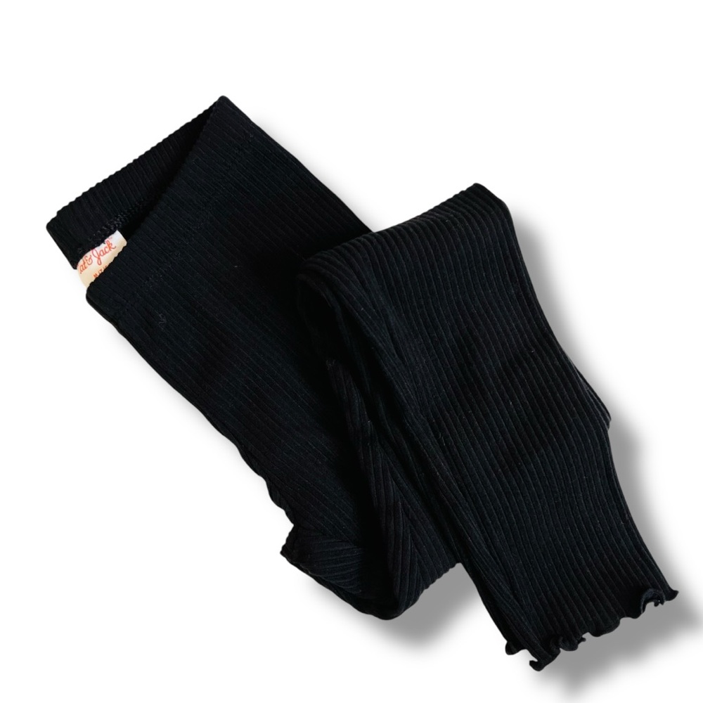 New CAT & JACK Kids Black Ribbed Textured Ruffle Hem Cozy Legging Sz Medium